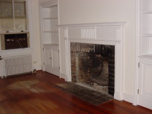 Living room fireplace prior to renovating